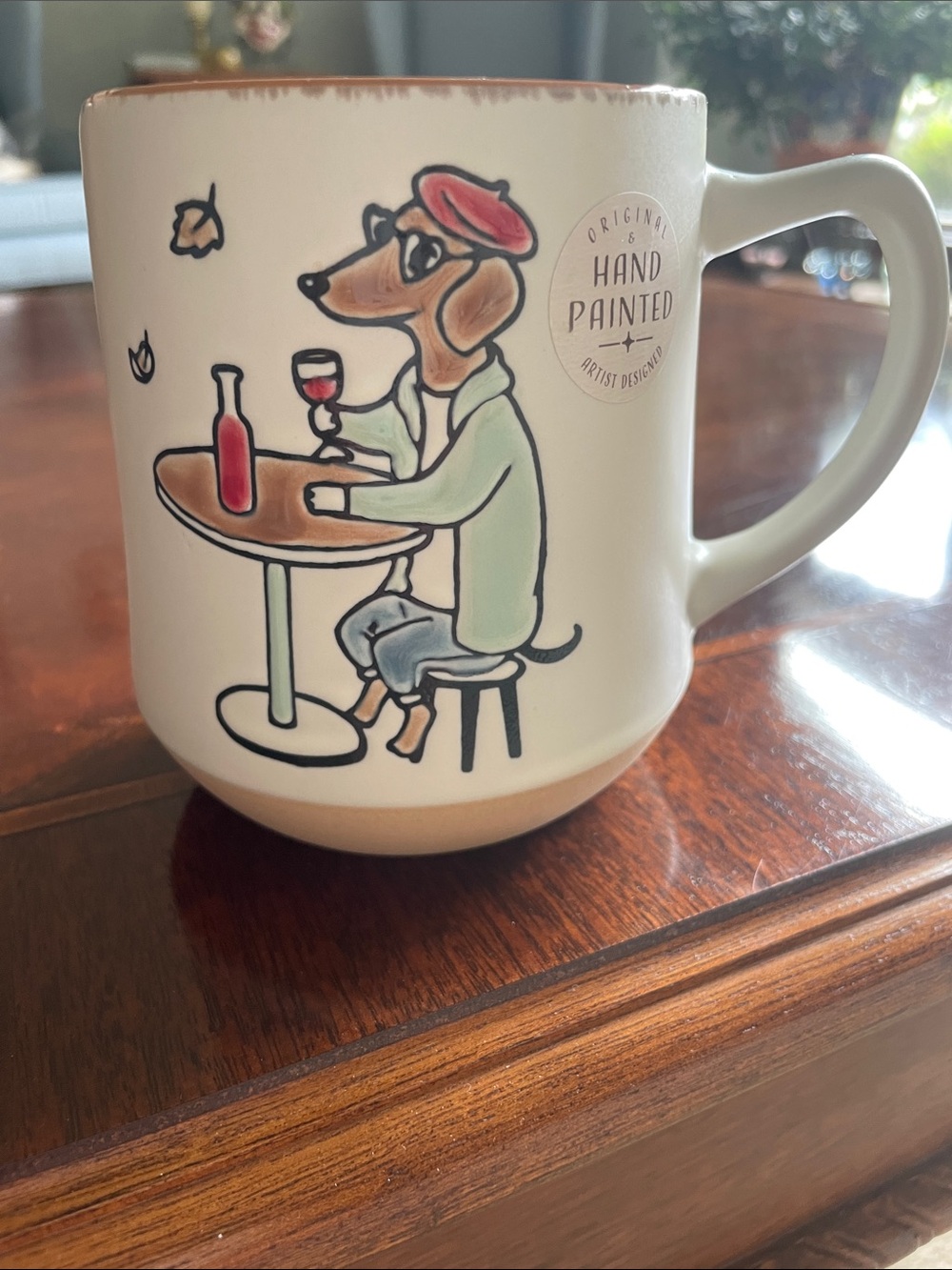 Hand-Painted Dachshund  Café Ceramic Mug - Cream with Brown Interior - Picture 2 of 6